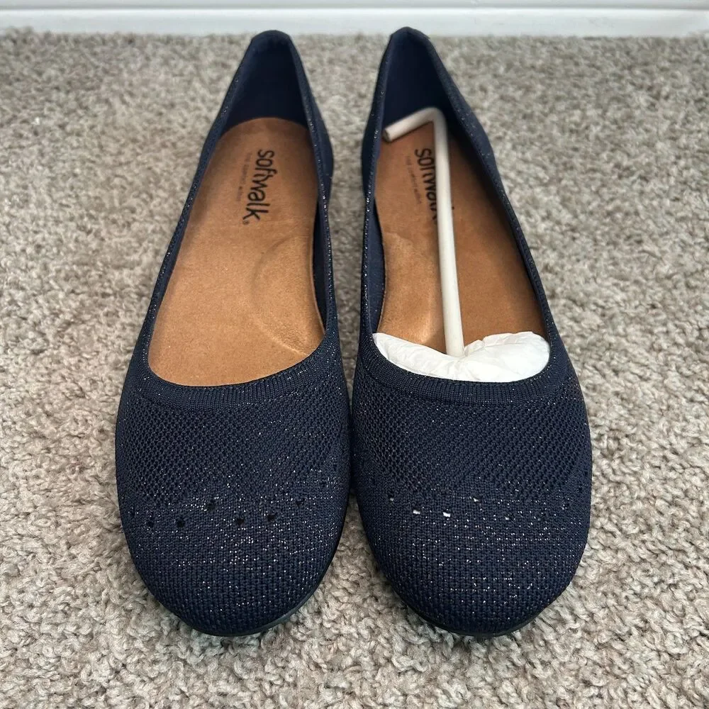 SoftWalk Classic Ballet Flats with Arch Support Navy Metallic Stretch Knit 11N - Picture 2 of 5